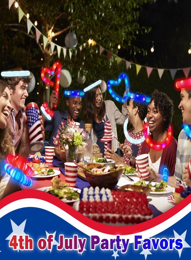 Wondrus Patriotic Accessories Toys Gifts for Kids ＆ Adults 9 PCS, Red White Blue Light up Pop Tubes Neon Bracelets Necklaces for Parade Throws, USA Party Favors Supplies Decorations for Labor Veterans Day - Image 4